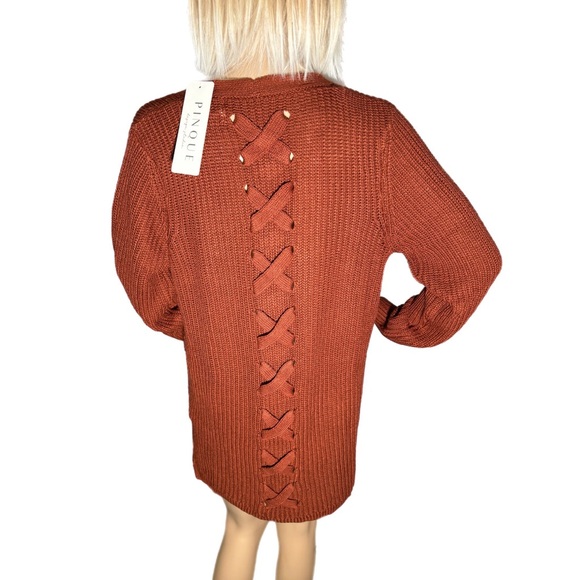 🚨New Pinque Jamelya Criss Cross Back Knit Cardigan Sweater in Artisan Rust - Picture 6 of 7
